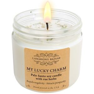 MY LUCKY CHARM- Palo Santo Scent - 100% Soy Candle with Rue herbs for Good Luck